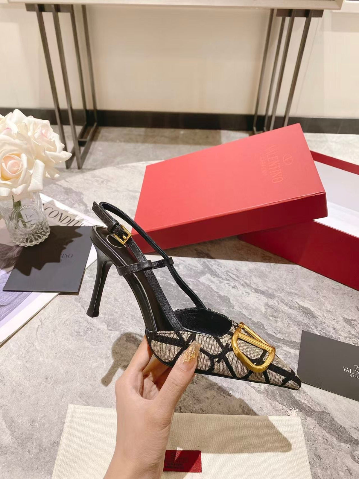 Valentino Slingback Pump Heel Fabric Print 239521