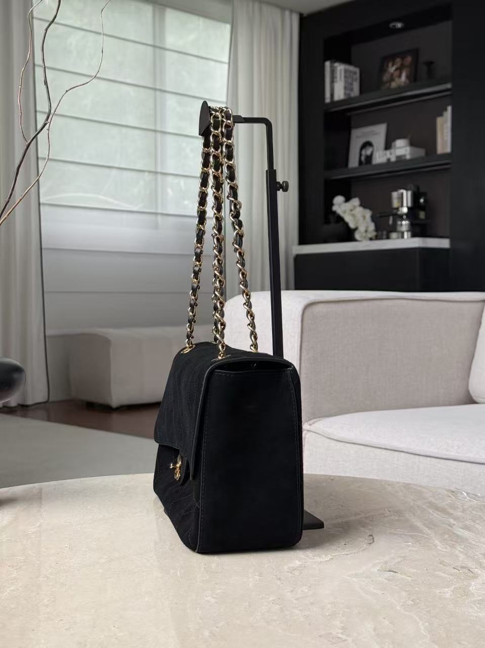 Chanel 2026 Maxi Flap Bag 32cm Black Suede Leather