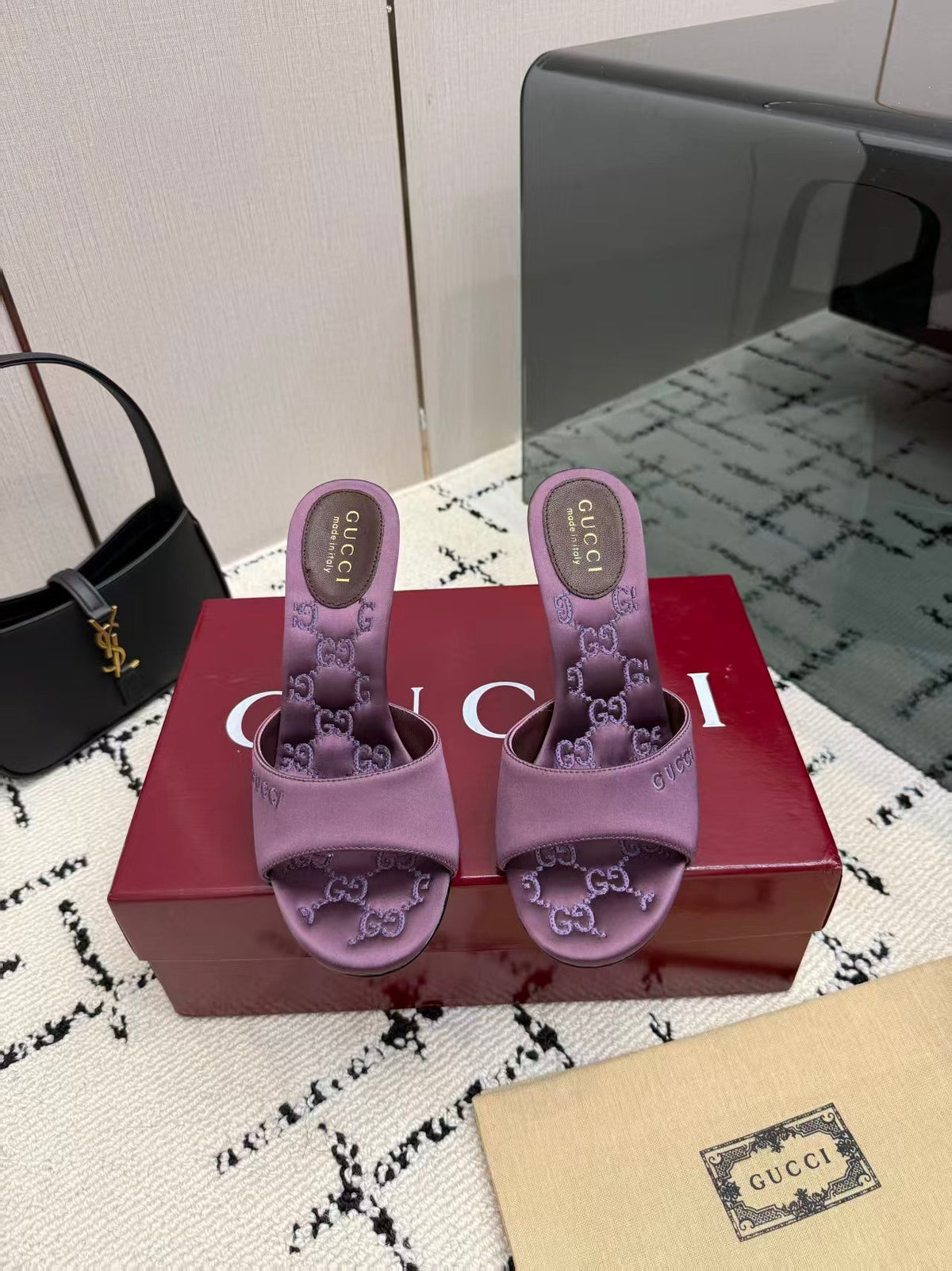Gucci 2026 Logo-embossed Sandal 100mm Satin Leather