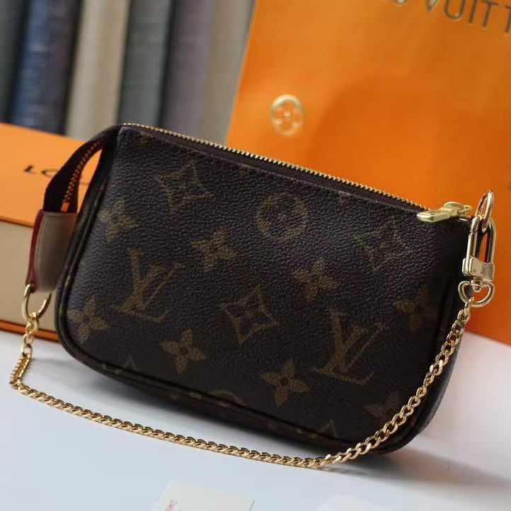 Louis Vuitton 2026 Monogram Mini Pochette Bag 15.5 Brown Leather