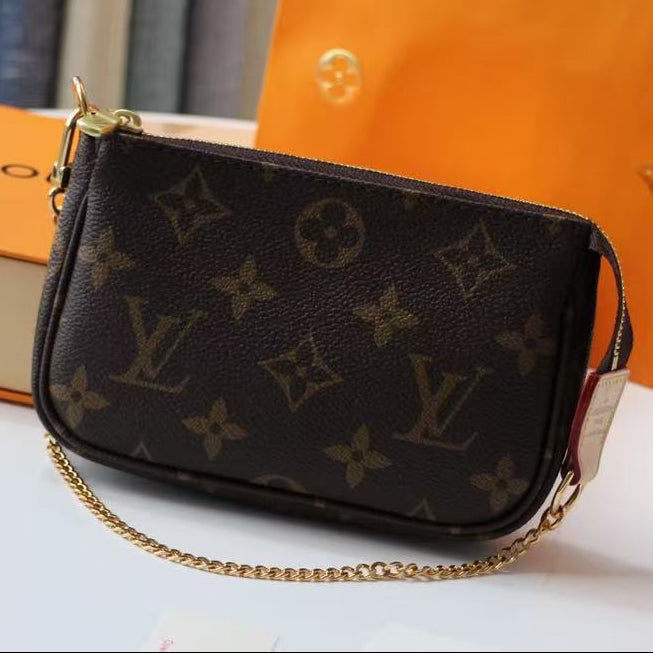 Louis Vuitton 2026 Monogram Mini Pochette Bag 15.5 Brown Leather