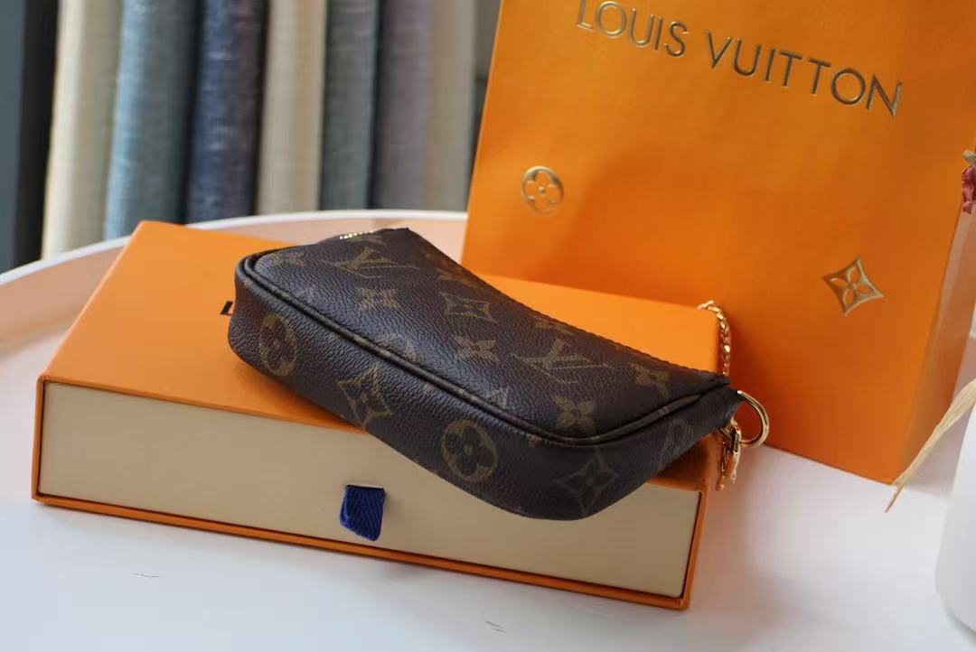 Louis Vuitton 2026 Monogram Mini Pochette Bag 15.5 Brown Leather