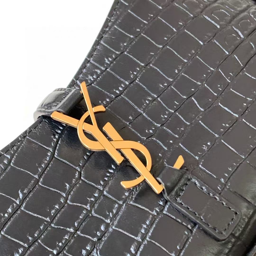 YSL 2026 Le 5 À 7 Crocodile-Embossed Bag 24 Black Leather