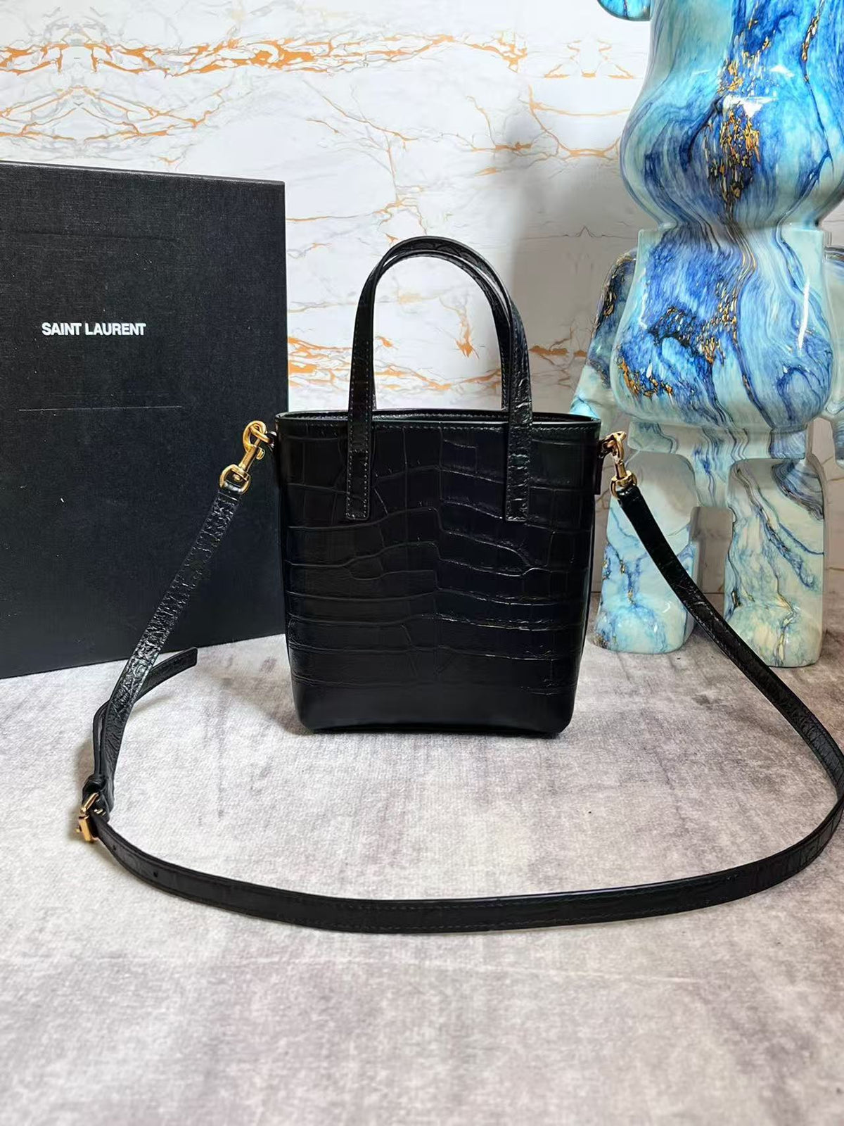 Saint Laurent 2026 Toy Shopping Bag 18cm Black Leather