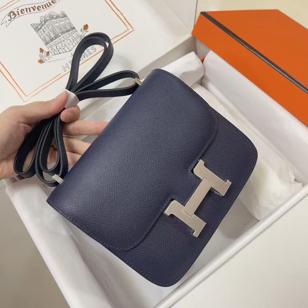 Hermes 2026 Constance Bag Blue Indigo Epsom Leather With Silver Hardware