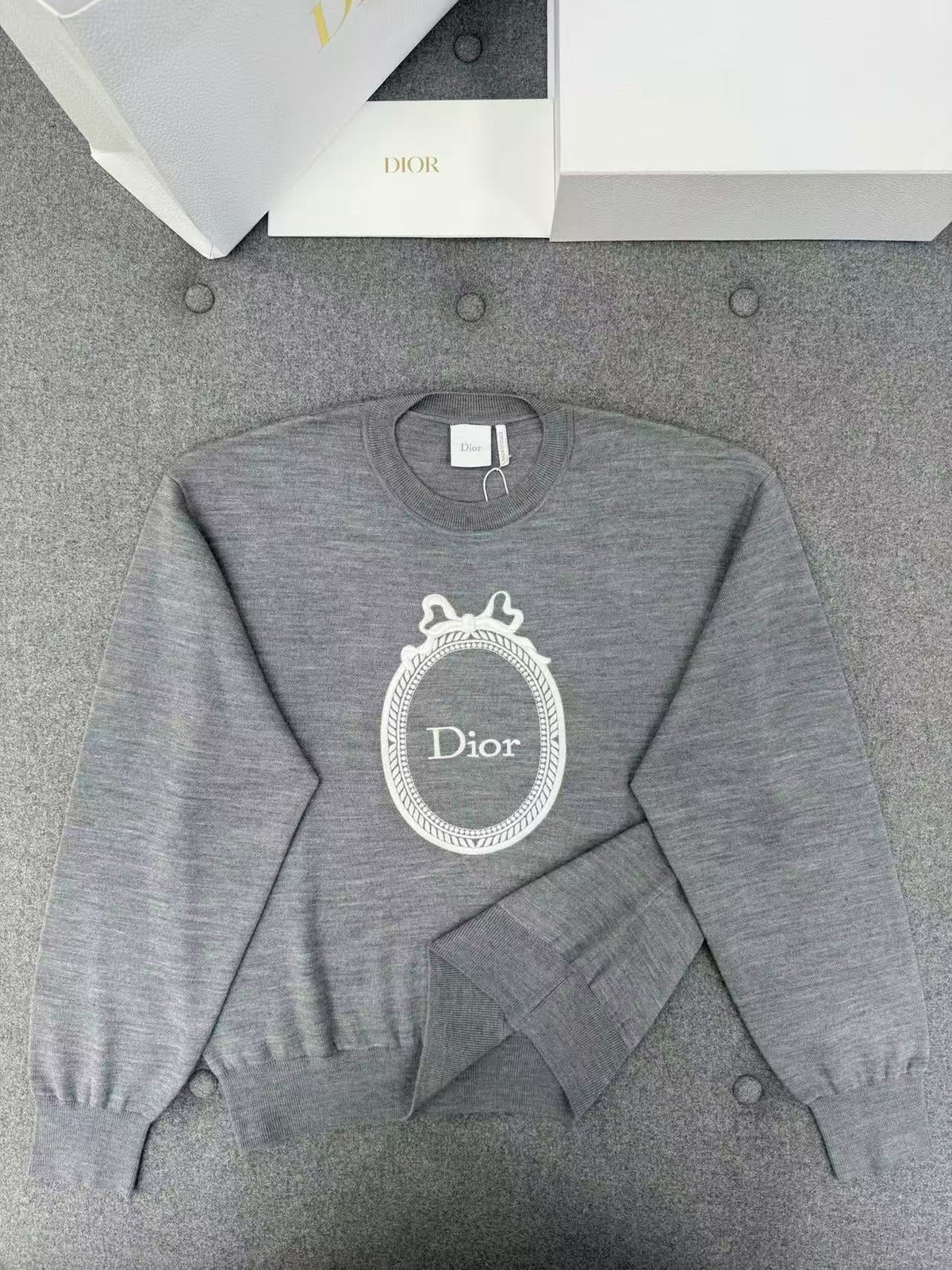 Dior 2026 Médaillon Embroidered Sweater Gray Wool-Blend Knit