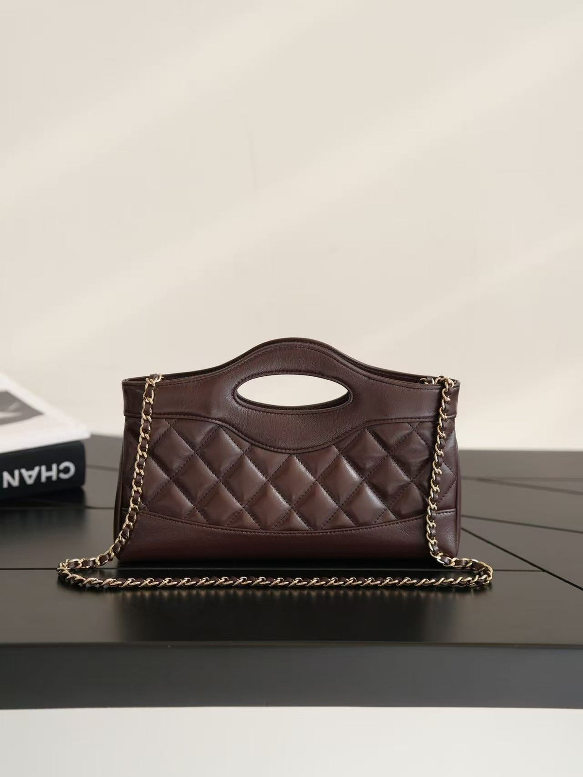 Chanel 2026 Quilted Mini Shoulder Bag 31cm Dark Brown Leather