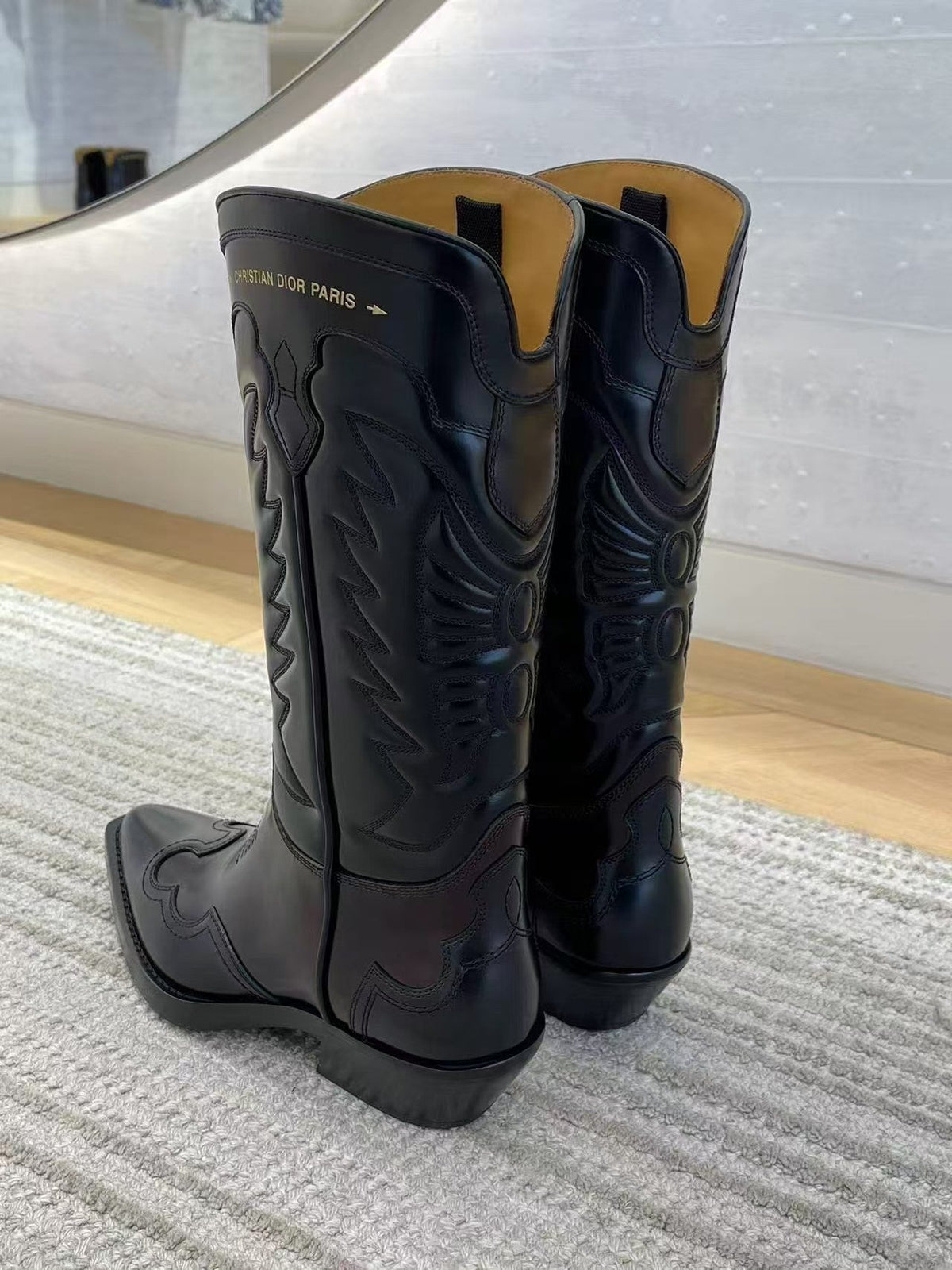 Dior 2026 Cowboy Mid-Calf Boots Burgundy Black Leather
