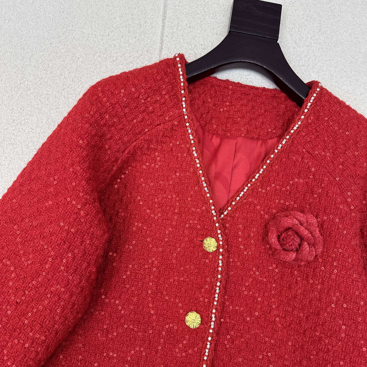 Chanel 2026 Short Jacket And Skirt Set Red Tweed