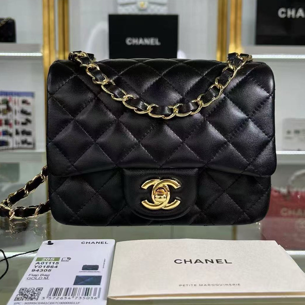 CC 24K Mini Flap Bag 18cm Black Lambskin Light Gold Hardware