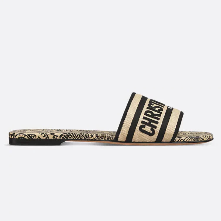 CD Dway Slide Natural Raffia and Black D-Butterfly Paisley Motif