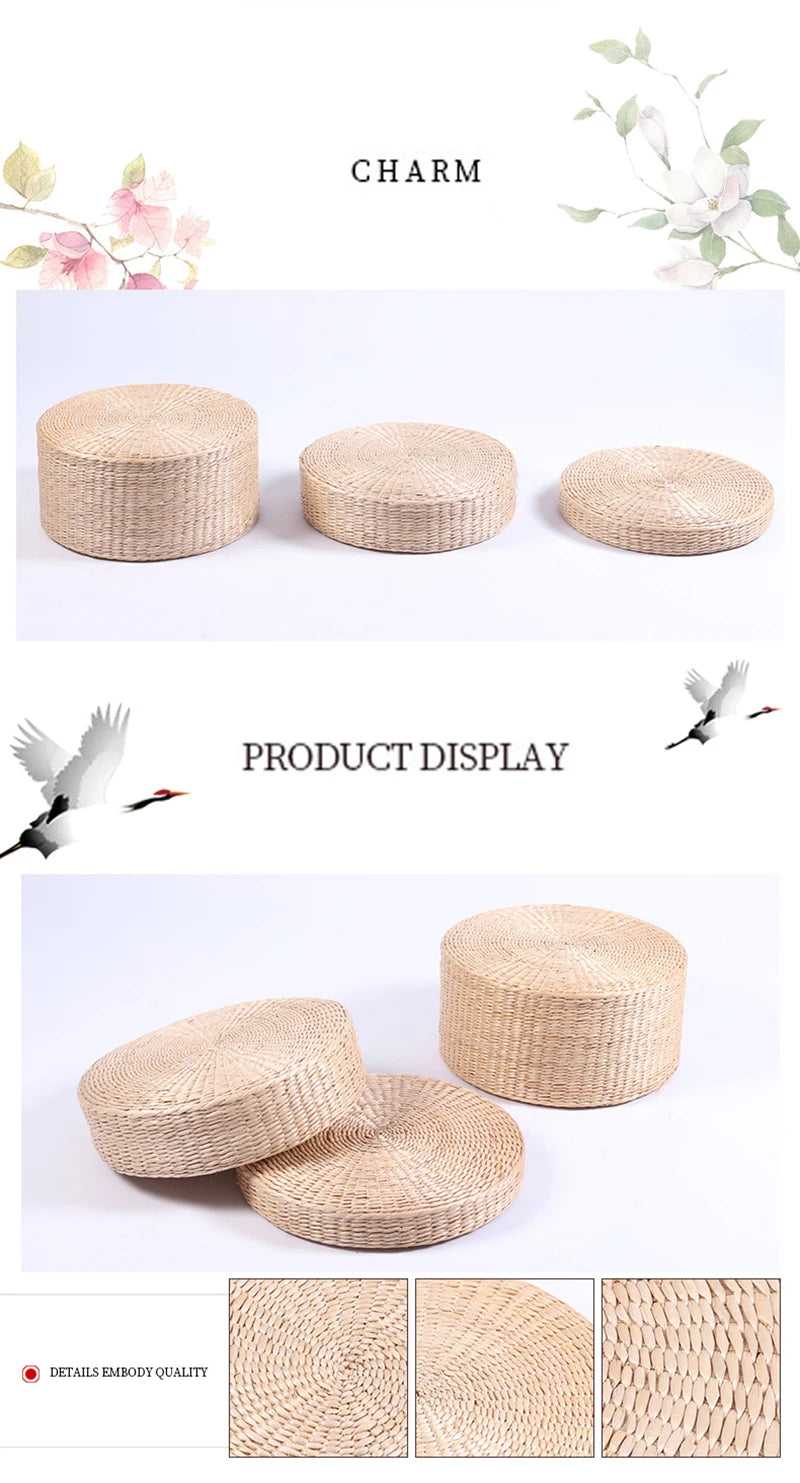 Straw Pouf Seat Mat Meditation Ottoman Home Decor Cushion Buckwheat Floor Seat Cushion Rustic Floor Cushion