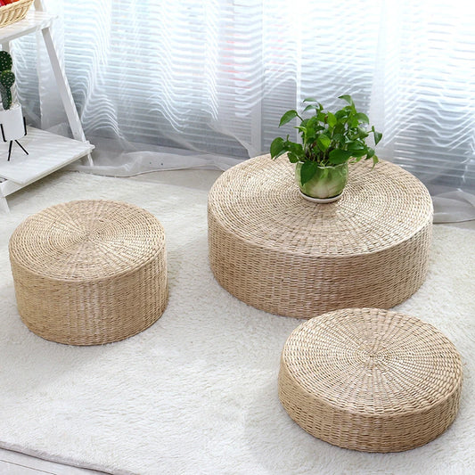 Straw Pouf Seat Mat Meditation Ottoman Home Decor Cushion Buckwheat Floor Seat Cushion Rustic Floor Cushion