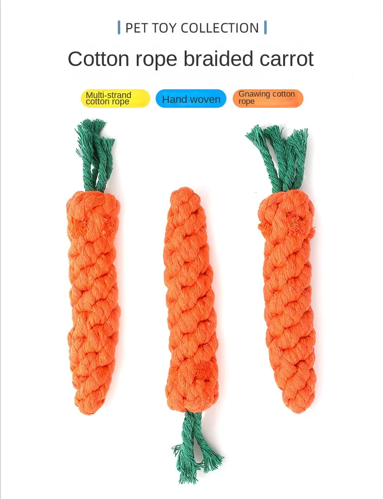 Chew Toy for Small Dogs and Cats - Cleaning Teeth Pet Toys - Cotton Rope Carrot-Shaped Bite Resistant Playing Accessories