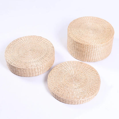 Straw Pouf Seat Mat Meditation Ottoman Home Decor Cushion Buckwheat Floor Seat Cushion Rustic Floor Cushion