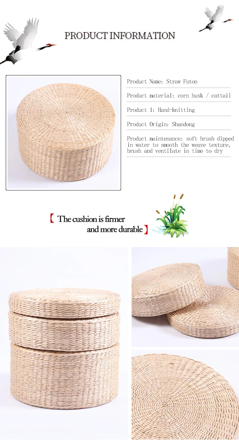 Straw Pouf Seat Mat Meditation Ottoman Home Decor Cushion Buckwheat Floor Seat Cushion Rustic Floor Cushion