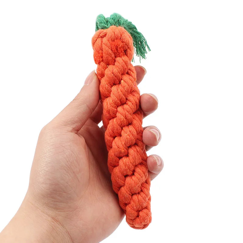 Chew Toy for Small Dogs and Cats - Cleaning Teeth Pet Toys - Cotton Rope Carrot-Shaped Bite Resistant Playing Accessories