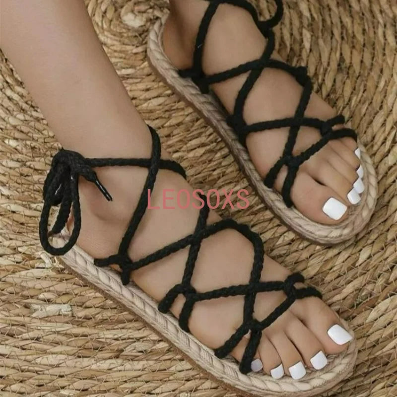 Woven Hemp Rope Sandals - Multi-color Beach Shoes