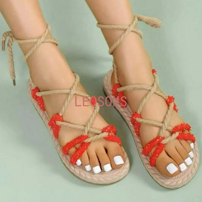 Woven Hemp Rope Sandals - Multi-color Beach Shoes