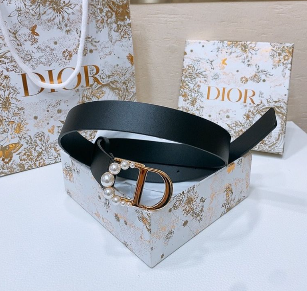 Dior Montaigne Belt Black Smooth Calfskin and White Resin Pearls