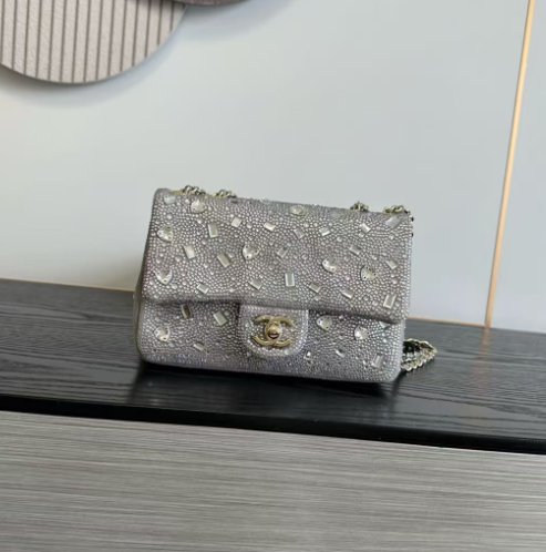 Chanel 2026 Bag 21cm Black And Silver Strass Leather