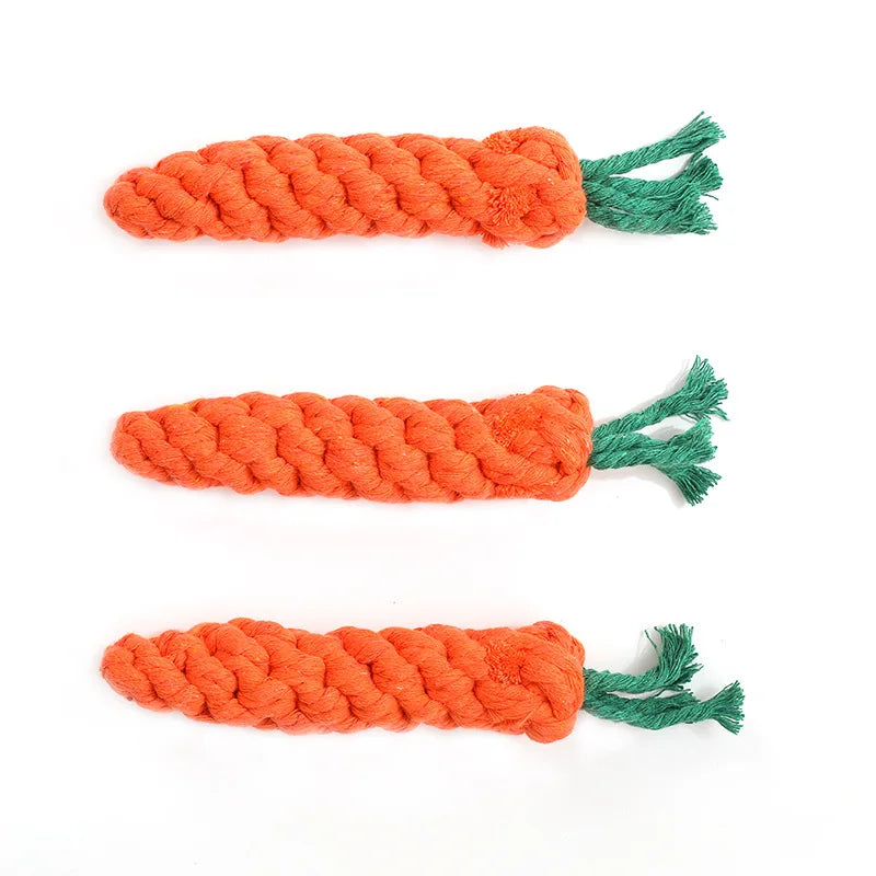 Chew Toy for Small Dogs and Cats - Cleaning Teeth Pet Toys - Cotton Rope Carrot-Shaped Bite Resistant Playing Accessories