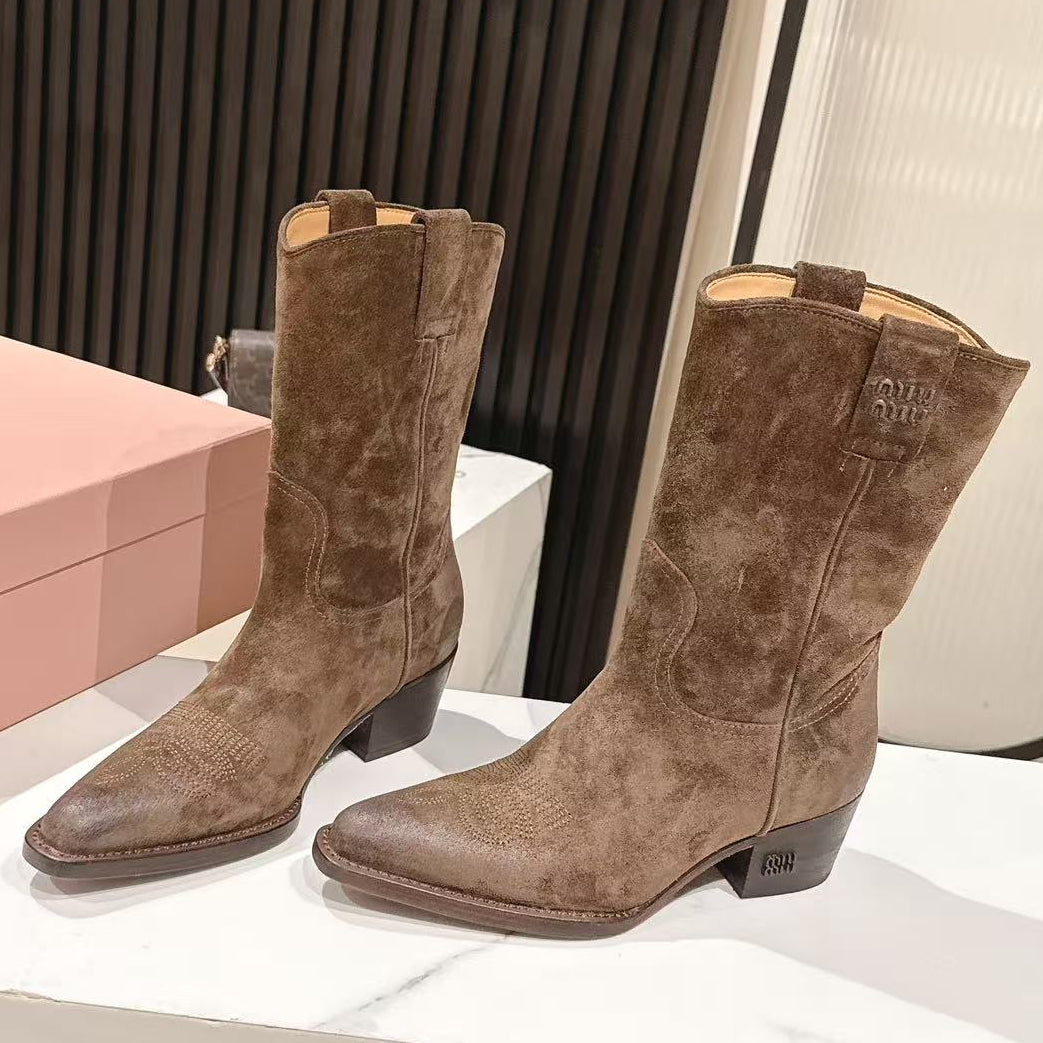 Miu Miu 2026 Cowboy Boots Suede Leather 981850
