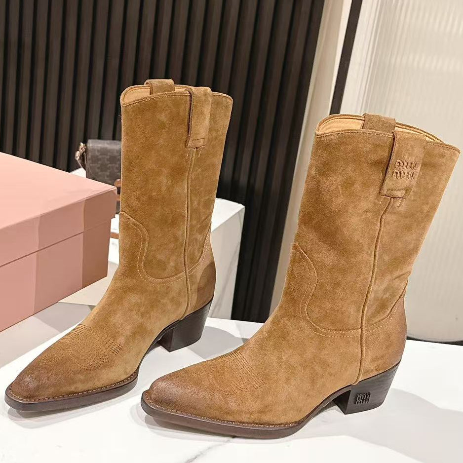 Miu Miu 2026 Cowboy Boots Suede Leather 981850