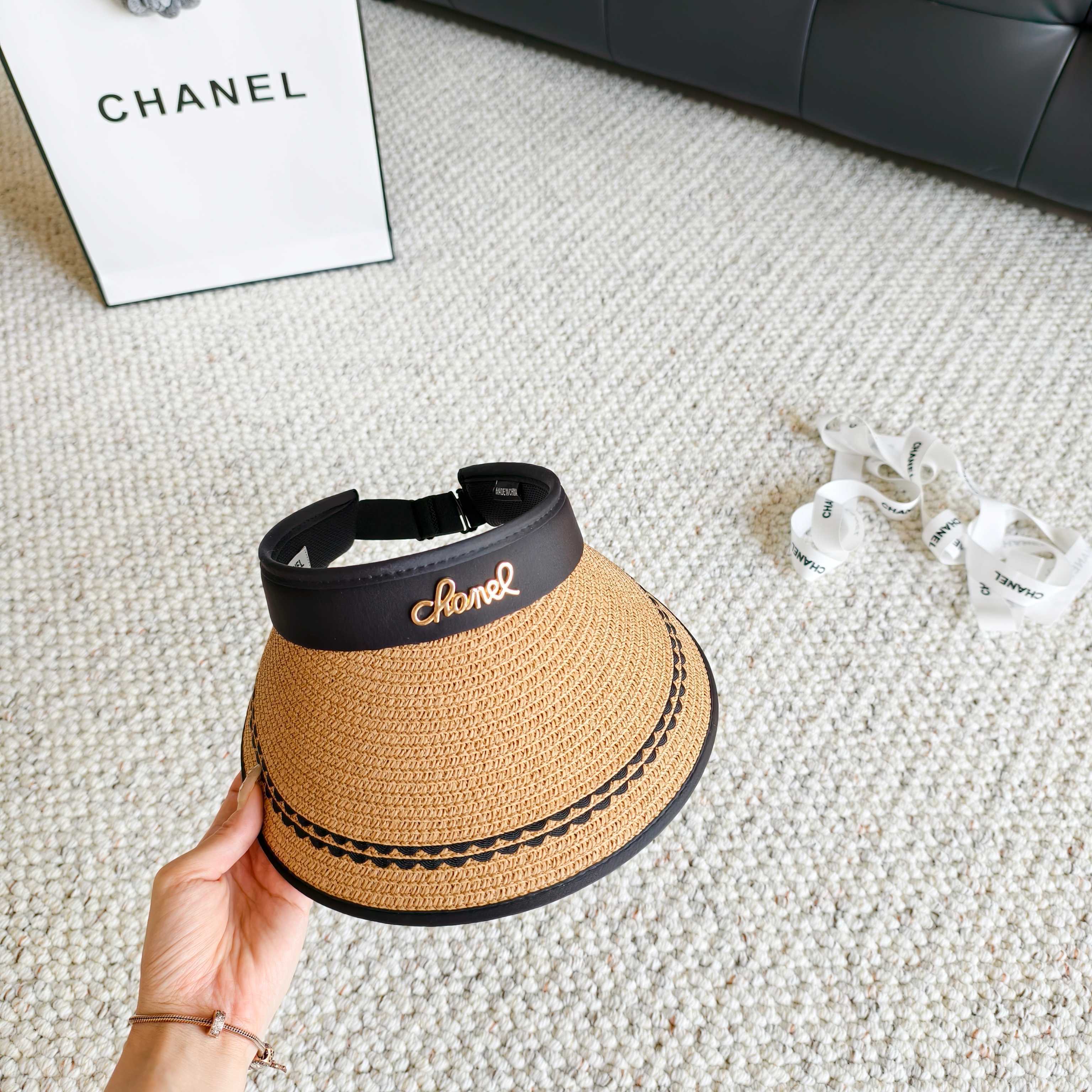 Chanel Sun Hat with Visor Straw Fabric 237221