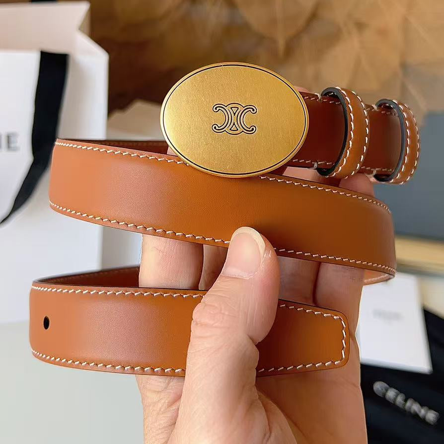 Celine 2026 Triomphe Oval Buckle Belt 25mm Leather 207408