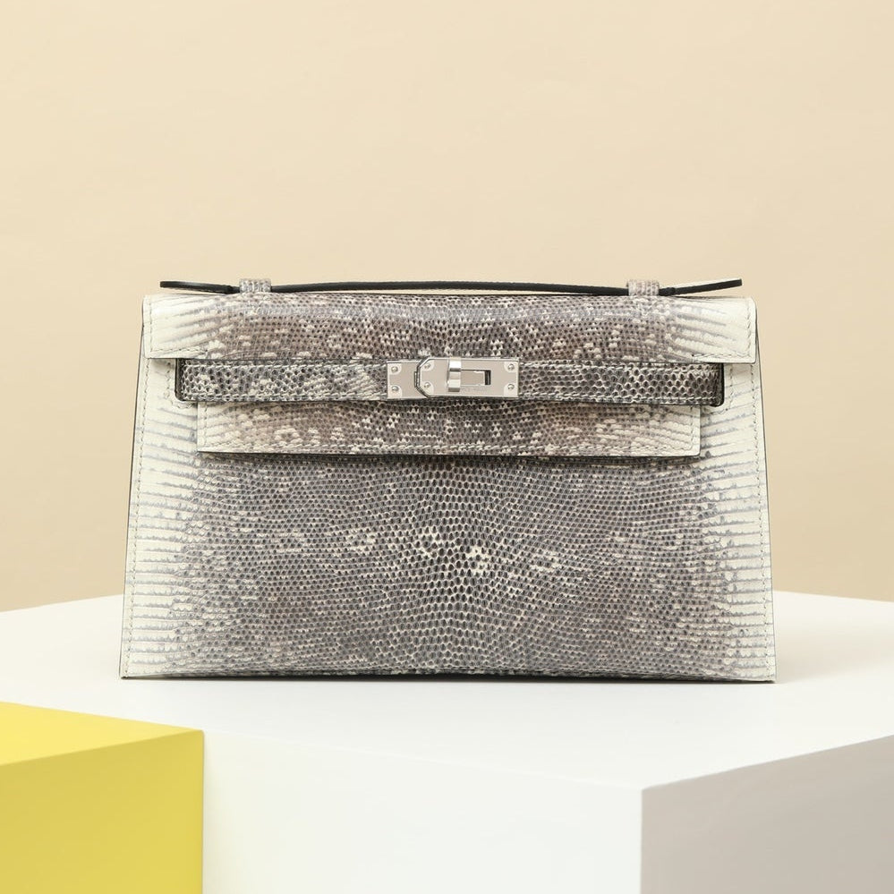 High-end Hermes 2026 Kelly Pochette Bag 22cm Ombre Lizard Skin