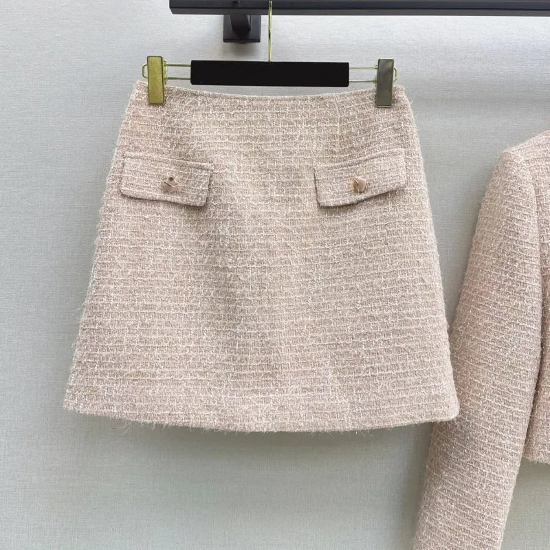 Chanel 2026 Cropped Long-Sleeved Jacket Skirt Set Light Pink Tweed