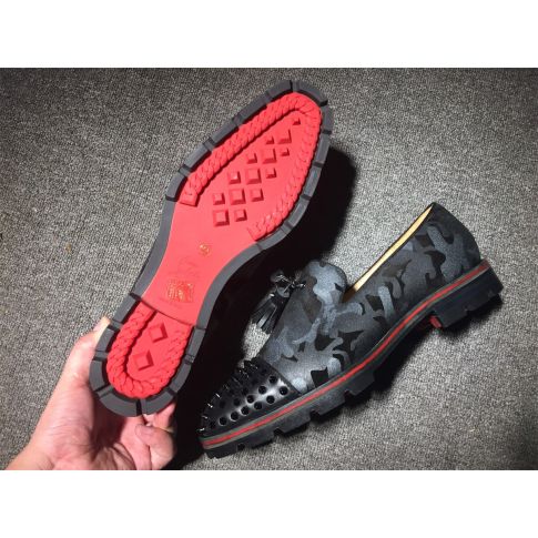 CL Rossini Spike Tassel Embellished Loafers Fabric and Leather Camouflage