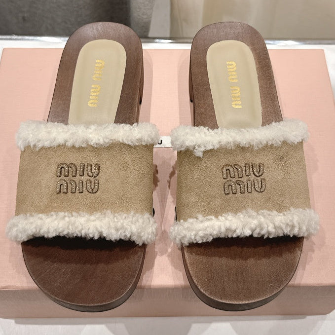 Miu Miu 2026 Faux Fur Trim Sandals Suede 151086