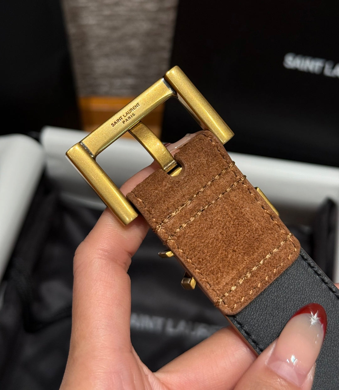 Saint Laurent 2026 Cassandre Belt 30mm Suede 195658