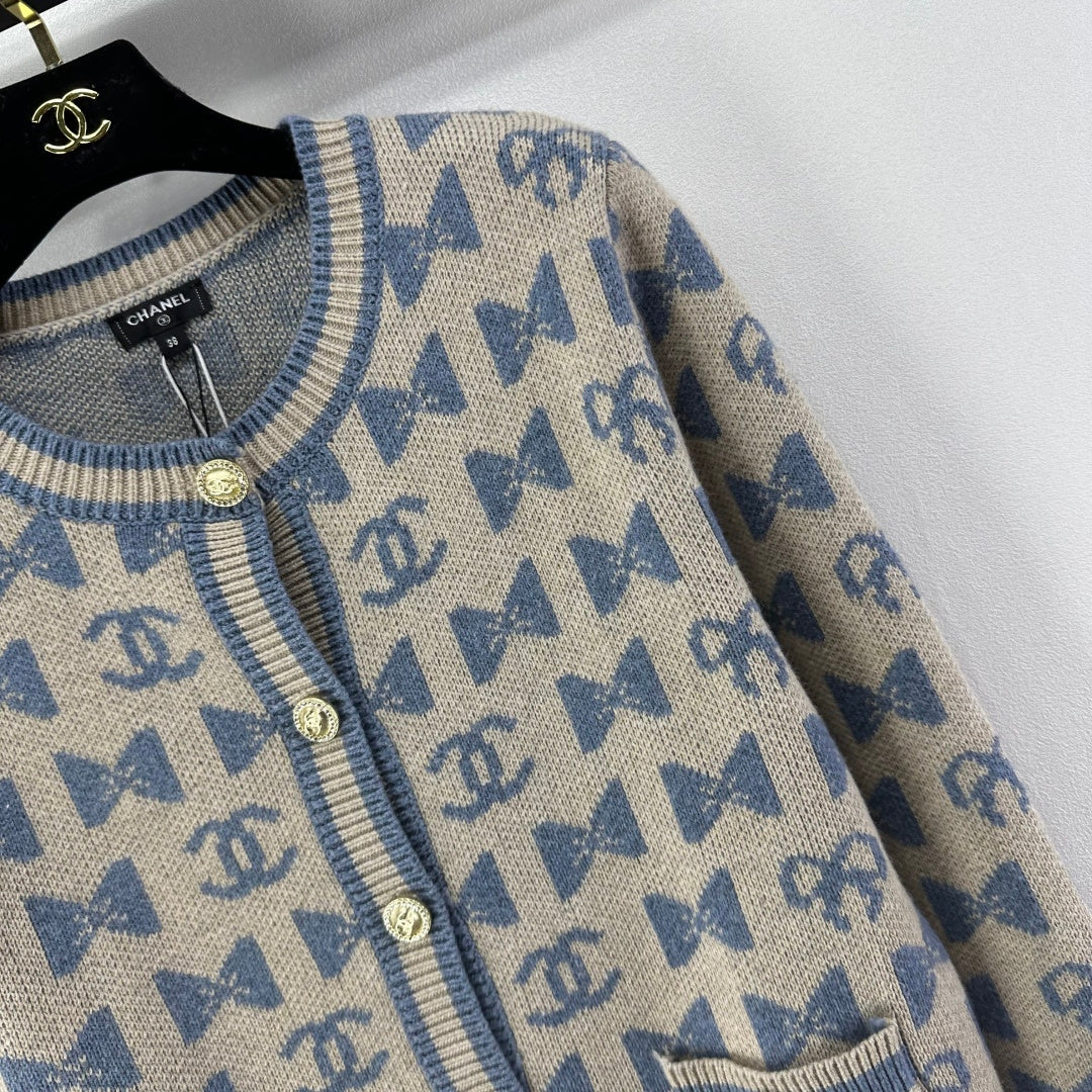 Chanel 2025 Bow And Double C Logo Cardigan Cashmere 329237