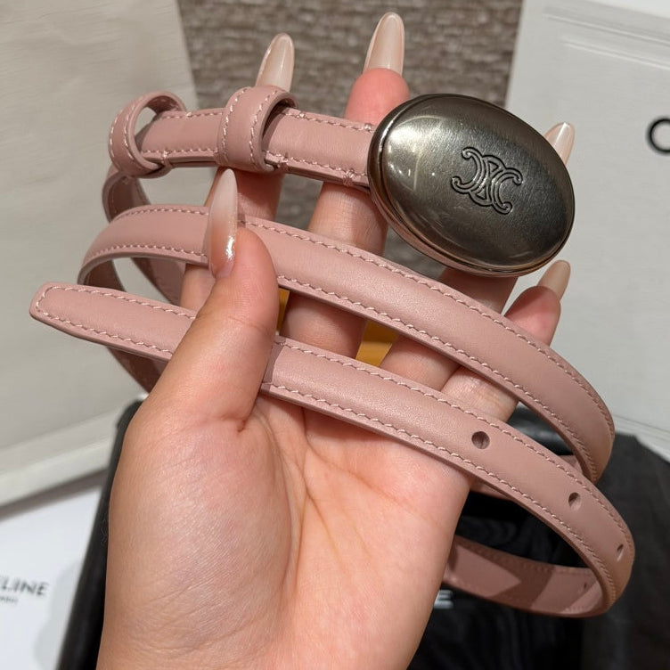 Celine 2026 Triomphe Dark Silver Buckle Belt 13mm Leather
