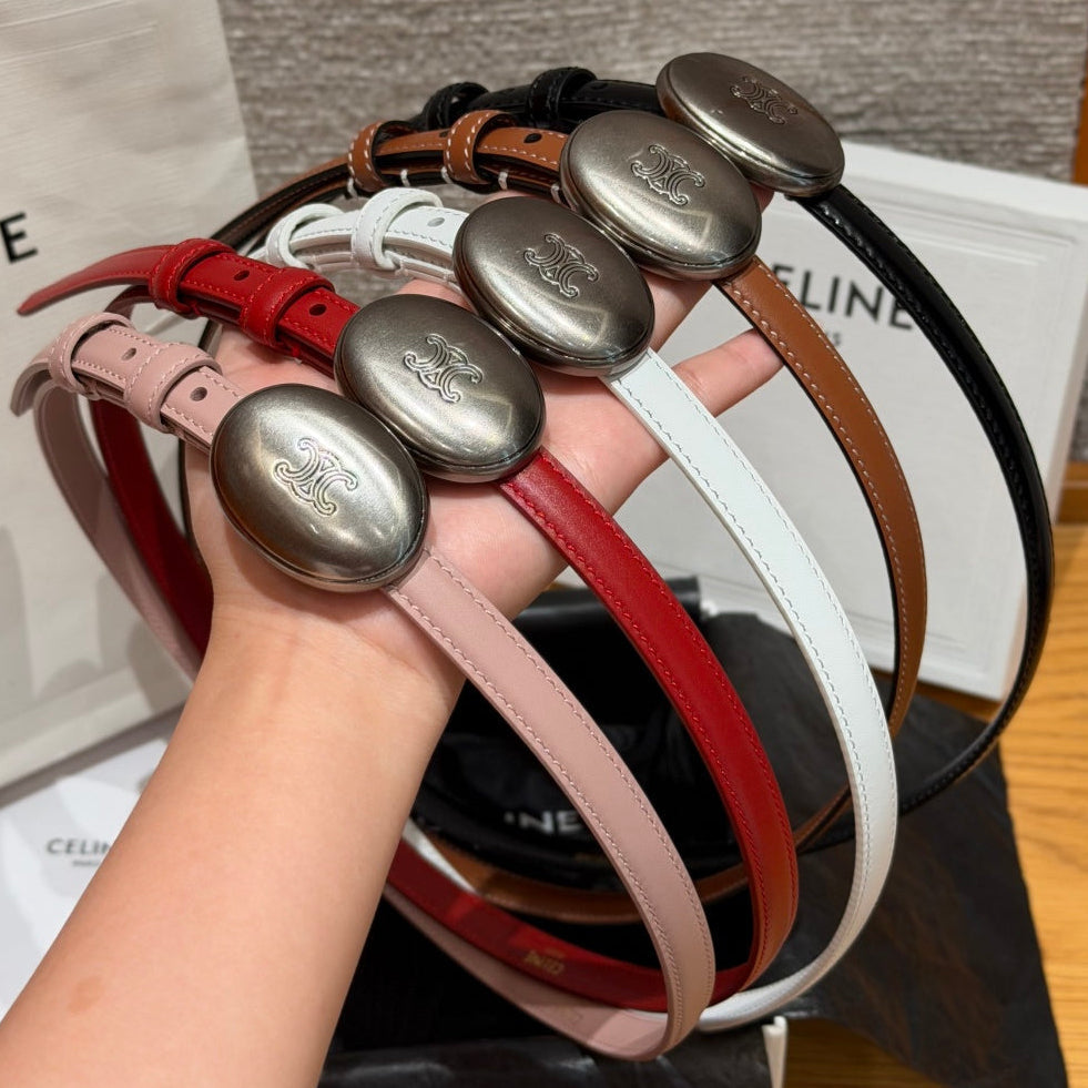 Celine 2026 Triomphe Dark Silver Buckle Belt 13mm Leather