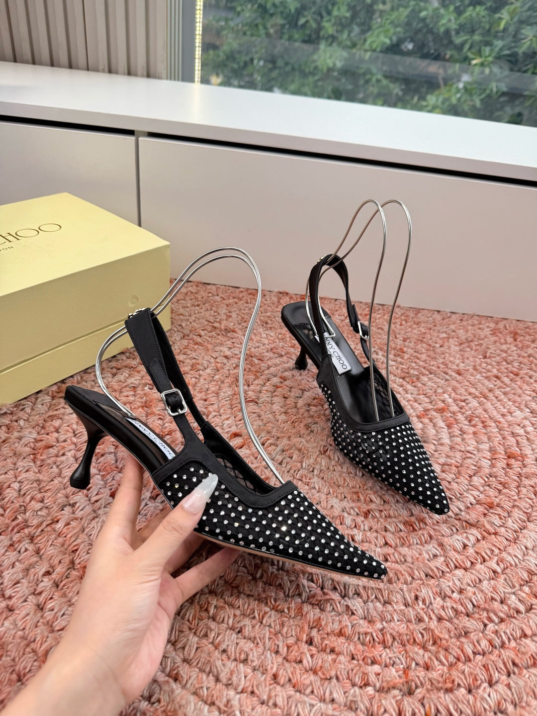 Jimmy Choo 2026 Amel Crystal-Embellished Slingback 50mm Silk 916780