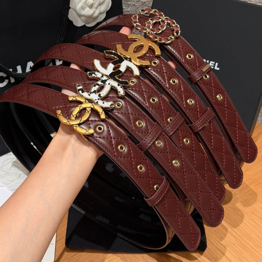 Chanel 2026 CC Buckle Gold Waist Belt Burgundy