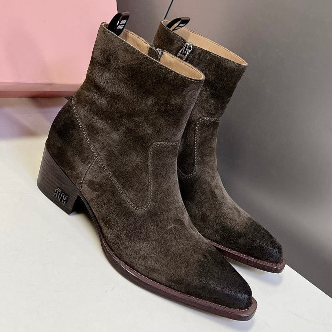 Miu Miu 2026 Western Ankle Boots Suede Leather 994192