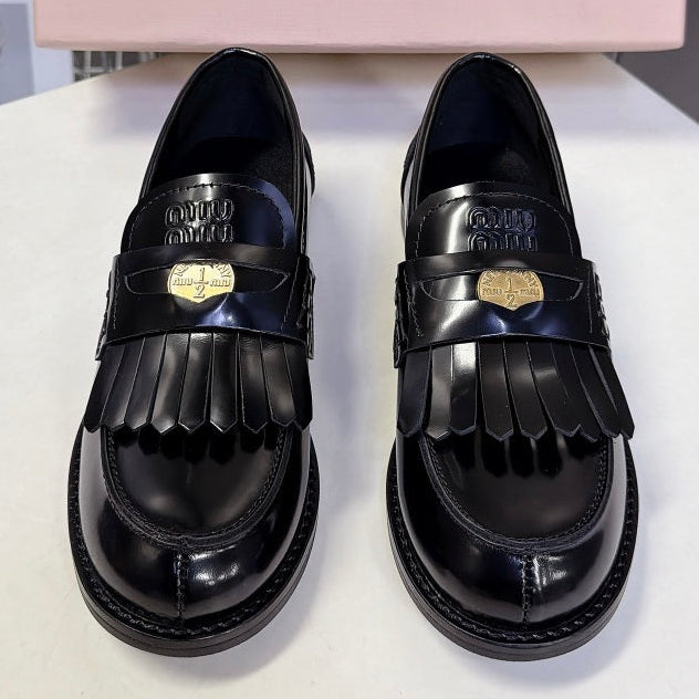 Miu Miu 2026 Fringe Leather Penny Loafers Patent Leather 994218