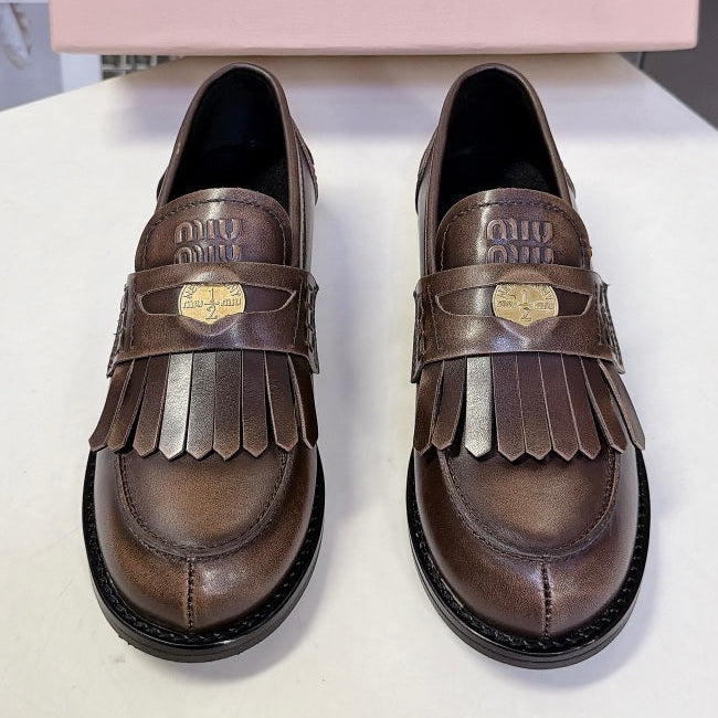 Miu Miu 2026 Fringe Leather Penny Loafers Patent Leather 994218