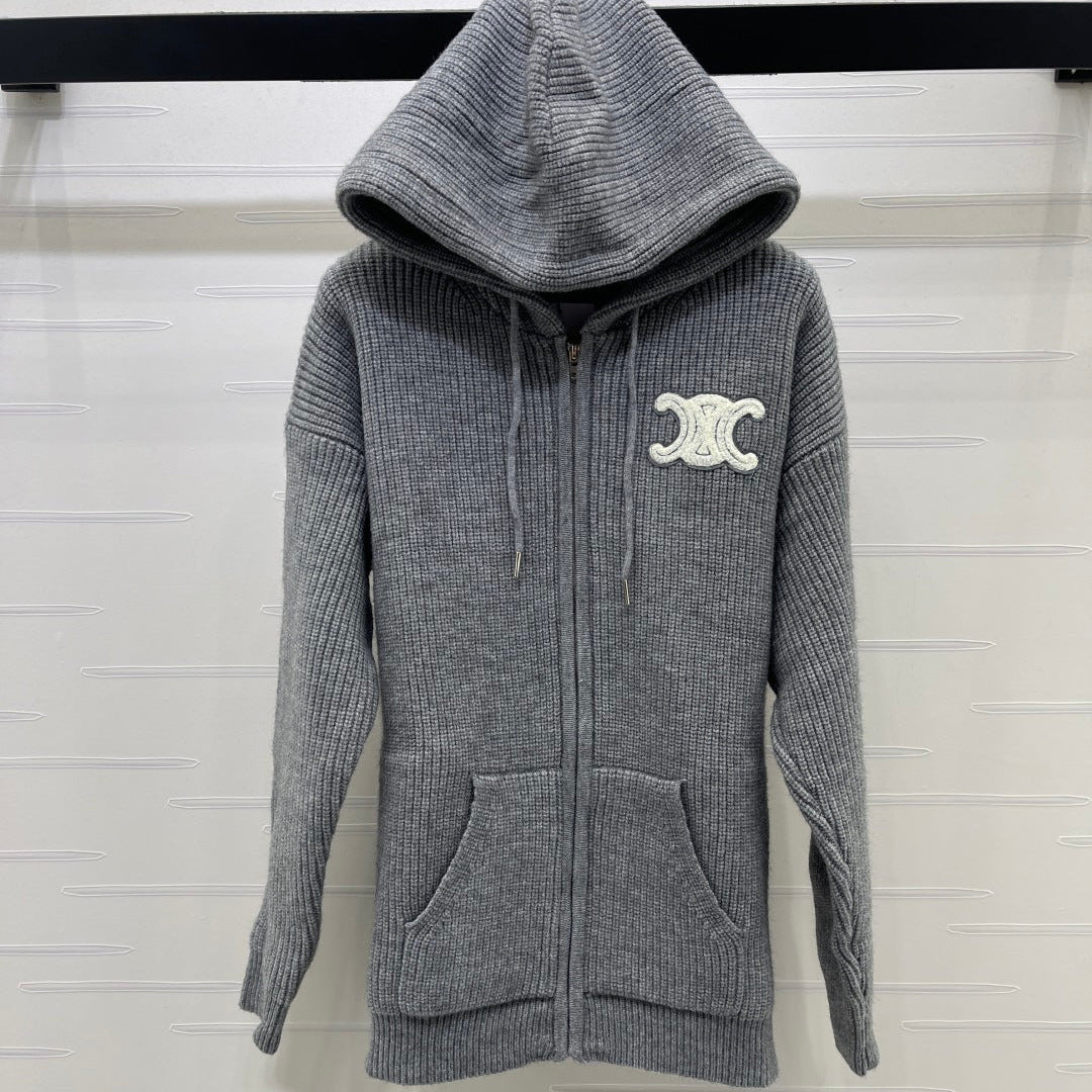 Celine 2026 Hooded Cardigan Ribbed Wool 430322