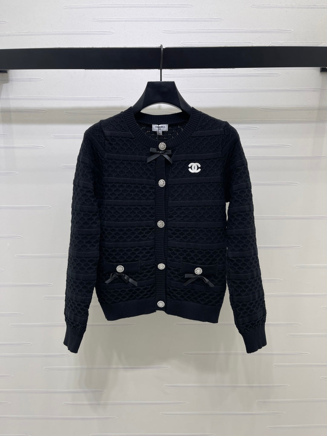 Chanel 2026 Ribbon Cardigan Black And White Wool 427250