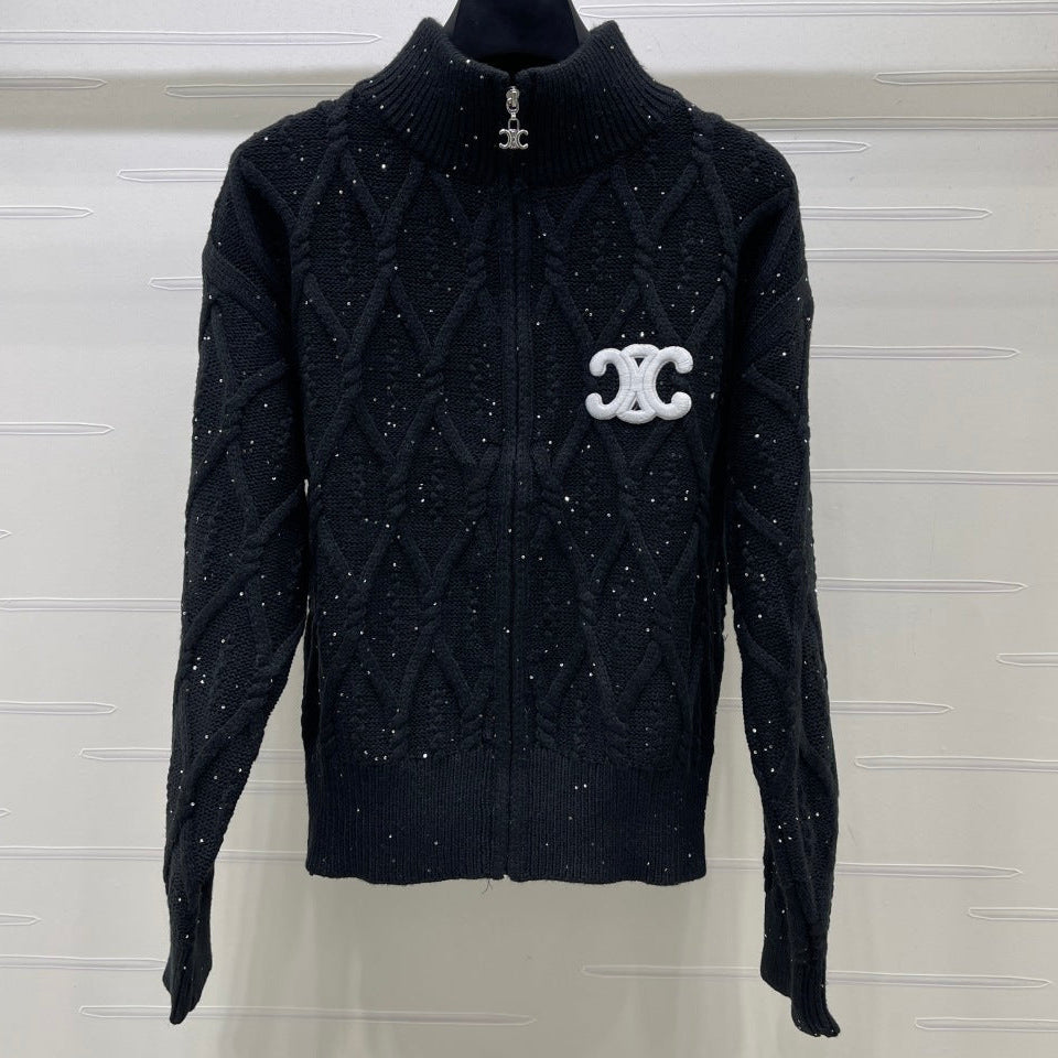 Celine 2026 Cable-Knit Zip-Up Cardigan Wool 430317