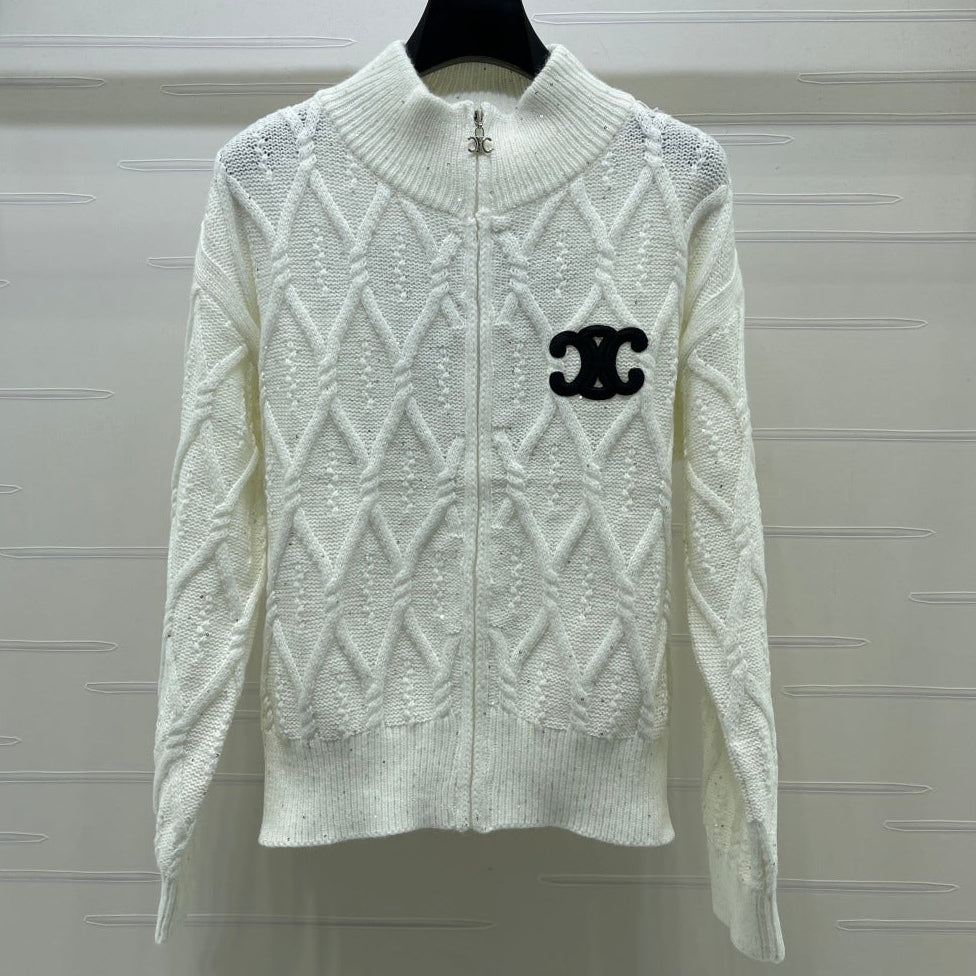Celine 2026 Cable-Knit Zip-Up Cardigan Wool 430317