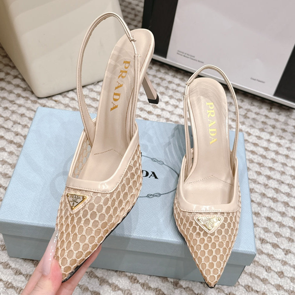 Prada 2026 Pointed-Toe Slingback 75mm Mesh 173939