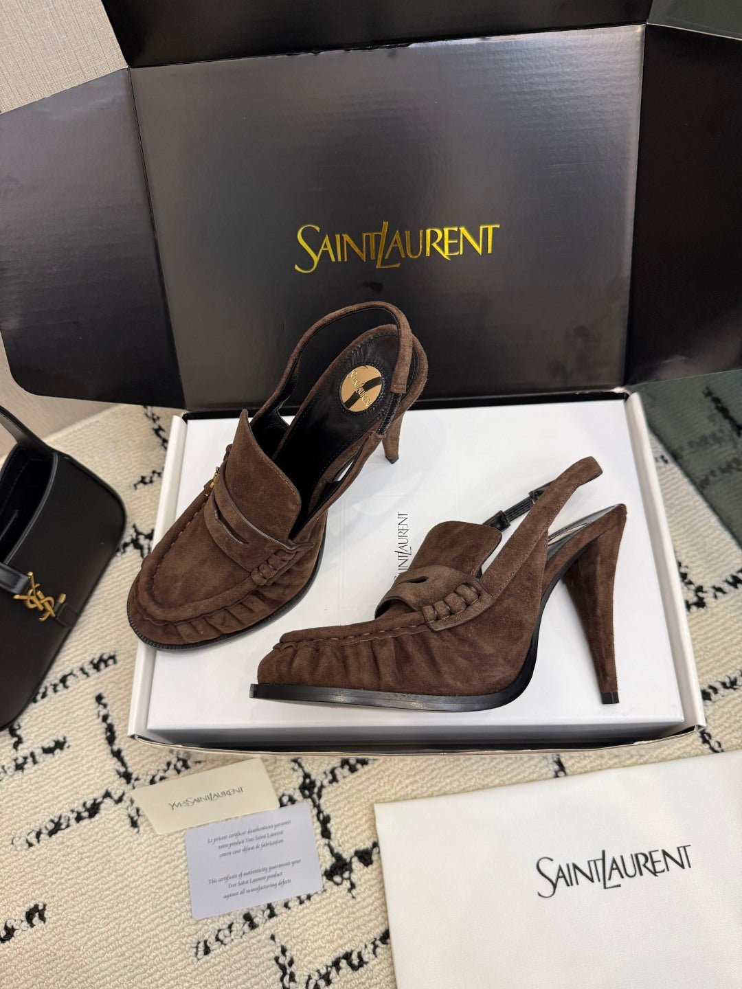 YSL 2026 Le Loafer Cassandre Slingback 105mm Suede Leather 203261