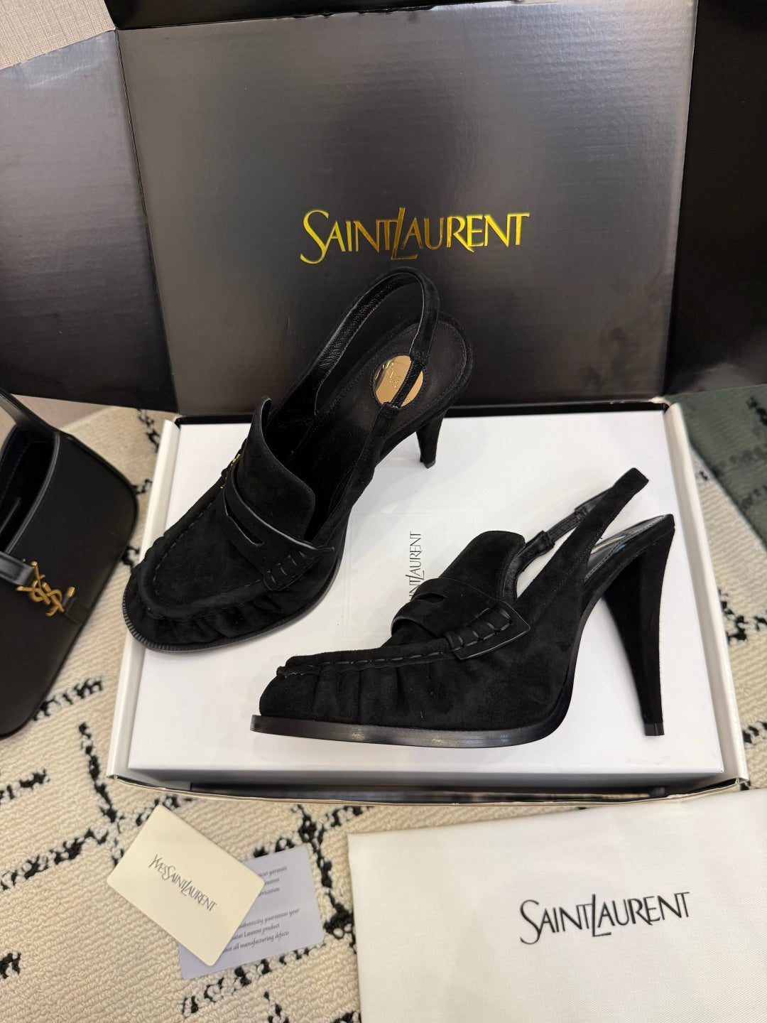 YSL 2026 Le Loafer Cassandre Slingback 105mm Suede Leather 203261